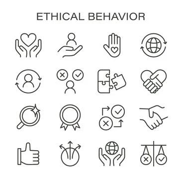 Ethical Behavior set. Principles of integrity and fairness in actions. Stock Illustration