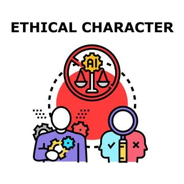 Ethical character navigating artificial intelligence decisions and values 库存插图
