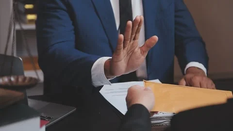 Ethical dilemma integrity concept refuses bribe corruption offer Stock Footage 325351730