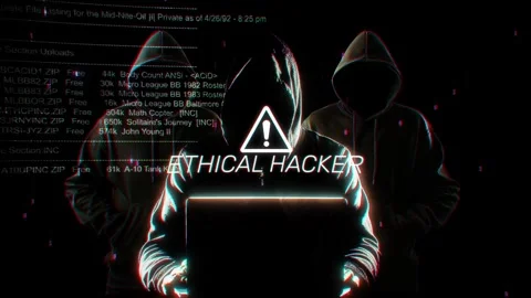 Ethical Hacker words of hacking screen in technology Stock Footage 343551269