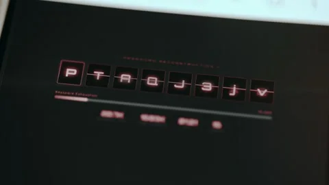 Ethical hacking concept showing password strength analysis with dynamic glyph Stock Footage 333373394