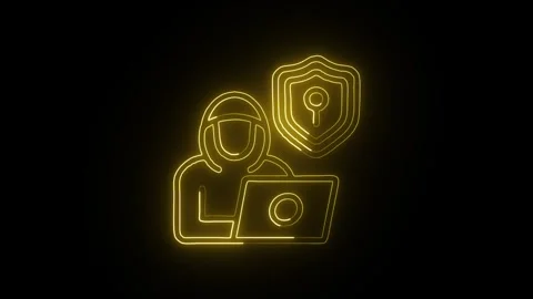 Ethical Hacking Icon Isolated on Black Background Cyber Security Neon Animati Stock Footage 329628918