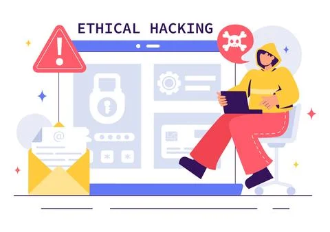 Ethical Hacking Illustration featuring a Developer Practicing Hacking on a .. 스톡 일러스트