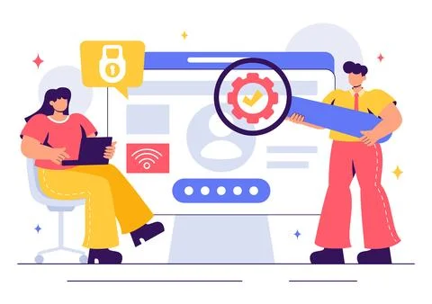 Ethical Hacking Illustration featuring a Developer Practicing Hacking on a .. Illustrazione stock