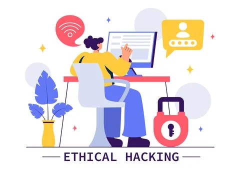 Ethical Hacking Illustration featuring a Developer Practicing Hacking on a .. イラスト素材