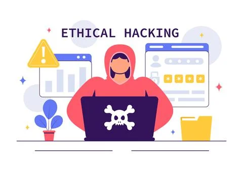Ethical Hacking Illustration featuring a Developer Practicing Hacking on a .. 스톡 일러스트