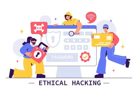 Ethical Hacking Illustration featuring a Developer Practicing Hacking on a .. Stock Illustration