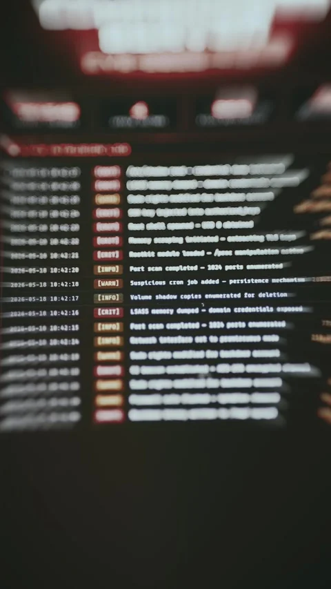 Ethical hacking interface with stylized logs illustrating security breach Stock Footage 335462267