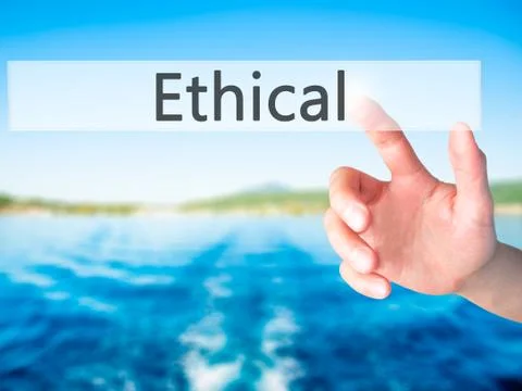 Ethical - Hand pressing a button on blurred background concept on visual scre 스톡 사진
