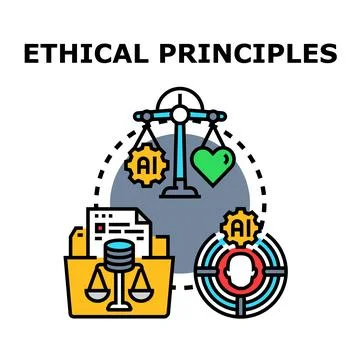Ethical principles in artificial intelligence development concept Stock Illustration
