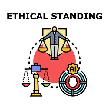 Ethical standing concept balancing human and artificial intelligence decision Stock Illustration
