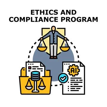 Ethics and compliance program concept vector illustrating justice Illustrazione stock