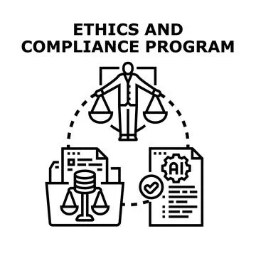 Ethics and compliance program concept vector illustrating justice Stock Illustration