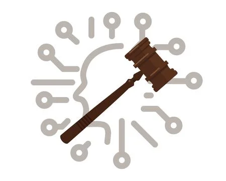 Ethics of artificial intelligence conceptual vector icon head with a gavel Stock Illustration