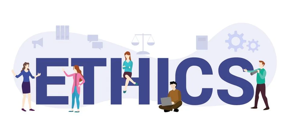 Ethics or code of conduct concept with big word or text and team people with  Stock Illustration