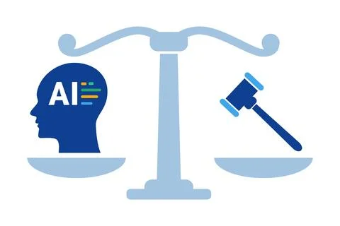 Ethics regulations of AI artificial intelligence hammer gavel judgement Stock Illustration