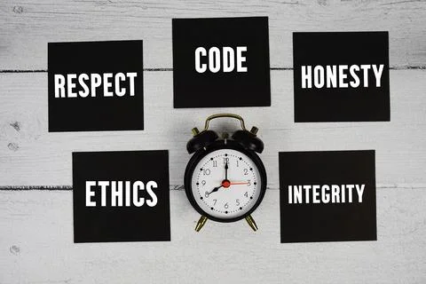 Ethics, Respect, Code, Honesty, Integrity text written on sticky note and a.. Stock Photos