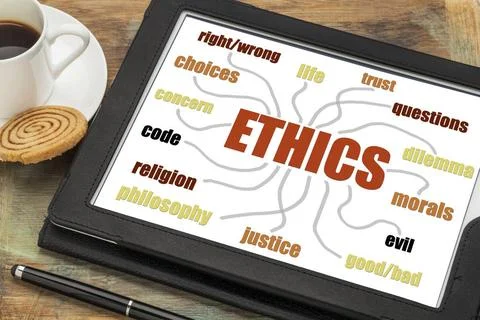  ethics word cloud or mind map ethics word cloud or mind map on a digital ... Stock-Fotos