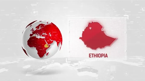 Ethiopia 4K Tech Map Beside Globe On White Background Stock Footage 338240107