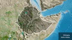 Ethiopia border shape overlay. Glowed. Satellite.: Royalty Free