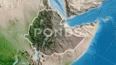 Ethiopia border shape overlay. Glowed. Satellite.: Royalty Free #245629314