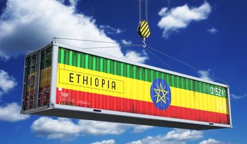 Ethiopia - cargo container hanging on crane for international trade and log.. 库存插图