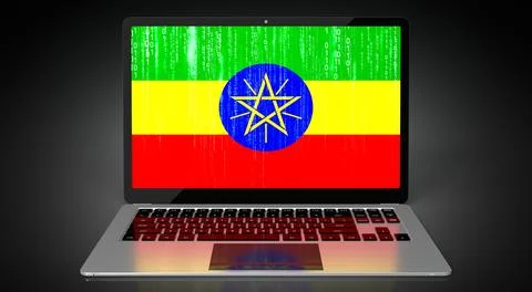 Ethiopia - country flag and binary code on laptop screen Stock Illustration