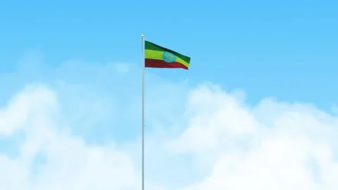 Ethiopia Flag 3D Render Animation Waving on Pole with Blue Sky Stock-Footage 332963555