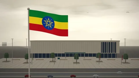 Ethiopia Flag Flying Over Central Library Reading Room seamless loop Stock Footage 345854522