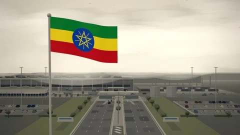 Ethiopia Flag Flying Over Data Center Technology Campus seamless loop Video stock 345803051