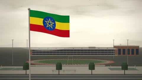 Ethiopia Flag Flying Over School Campus Running Track seamless loop Stock Footage 345854147