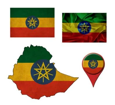 Ethiopia flag, map and map pointers Stock Illustration