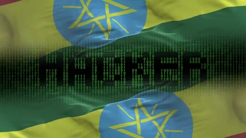 Ethiopia flag - Waving flag on matrix binary code background Stock Footage 321419947