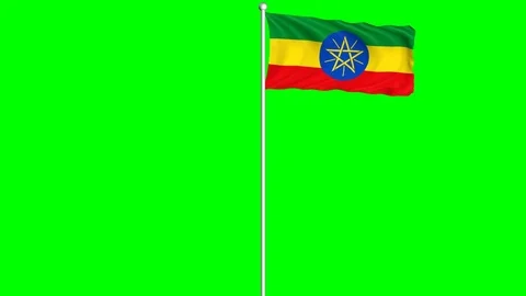 Ethiopia Flag Waving Fluttering on Wind Loopable Green Blue Screen Matte Stock Footage 77581153