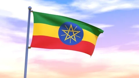 Ethiopia Flag waving in the high wind Stock Footage 154374830