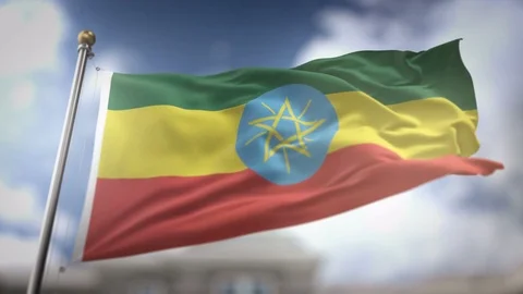 Ethiopia Flag Waving Slow Motion 3D Rendering Blue Sky Background - Seamles.. Stock Footage 75242704