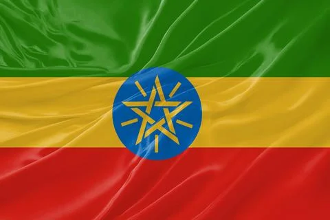 Ethiopia Flag Waving Textures Silk Background Stock Illustration