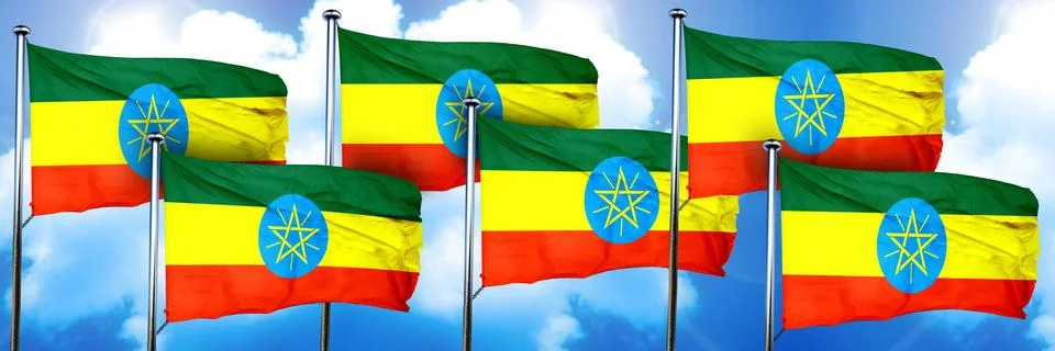Ethiopia flags, 3D rendering, on a cloud background イラスト素材
