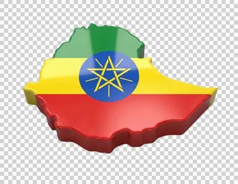 Ethiopia map 3d rendering with national flag and star emblem on transparent.. Illustrazione stock