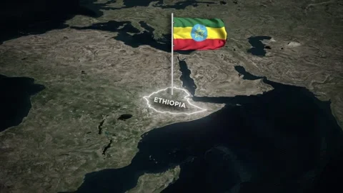 Ethiopia Map Animation, 3D Waving of National Flag, Glowing Border on World Map Video stock 334234608