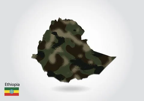 Ethiopia map with camouflage pattern, Forest - green texture in map. Military Stock Illustration