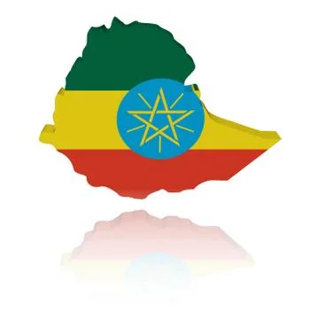 Ethiopia map flag 3d render with reflection illustration Stock Illustration