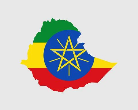 Ethiopia Map Flag. Map of Ethiopia with the Ethiopian country banner. Stock Illustration