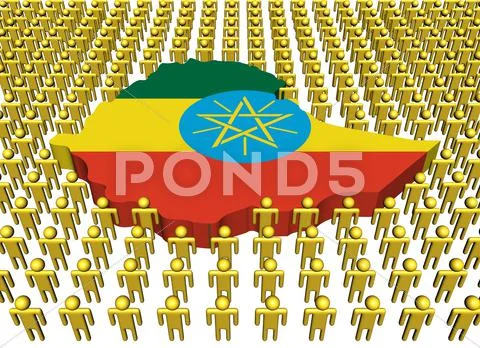 Ethiopia map flag surrounded by many abstract people illustration Stock Illustration