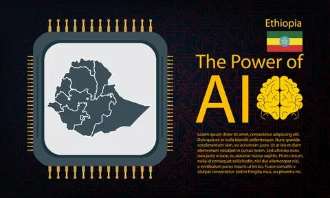 Ethiopia map with microchip war and AI concept on circuit board, Power of A.. イラスト素材