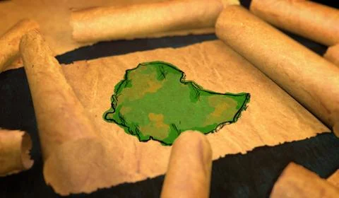 Ethiopia Map Painting Unfolding Old Paper Scroll 3D Stock Illustration