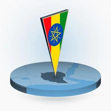 Ethiopia map in round isometric style with triangular 3D flag of Ethiopia Stock Illustration