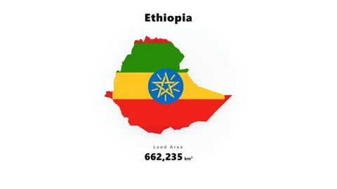 Ethiopia map silhouette filled with green yellow red bands and core emblem on Stock Footage 345687652
