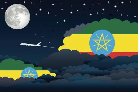 Ethiopia Night Clouds Airplane Vector Illustration Illustrazione stock
