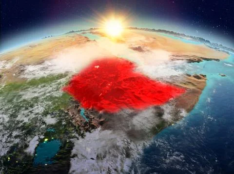 Ethiopia from space in sunrise Stock Illustration
